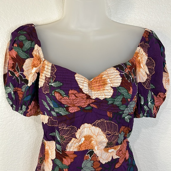 Band Of The Free AIMEE PURPLE FLORAL PUFF SLEEVE MINI DRESS Size XS NWT - Picture 9 of 13